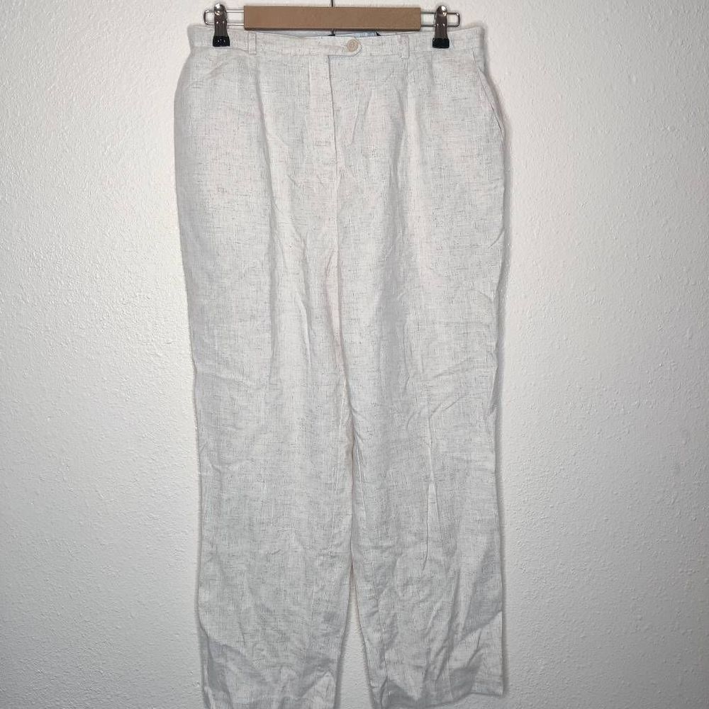 Sag Harbor Linen Blend Neutral Cream Wide Leg Pants Size 16